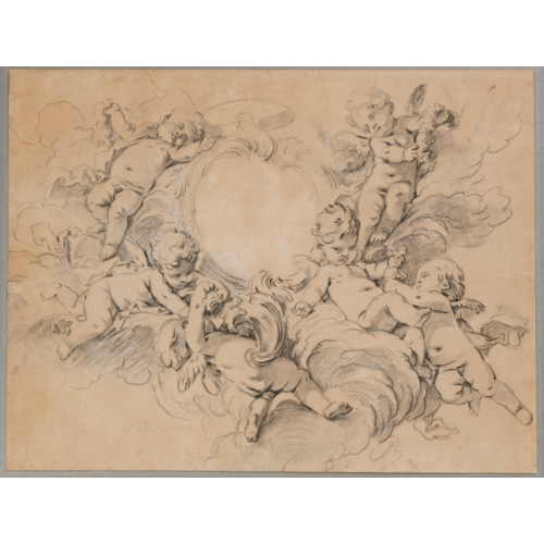 Six Putti in Clouds Supporting a Cartouche with the Letters AN and Surmounted by a Ducal Crown